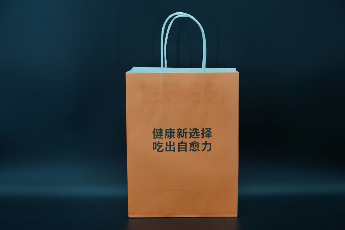 OEM / ODM Custom Printed Recycled Kraft Paper Bags With Green Twisted Handles