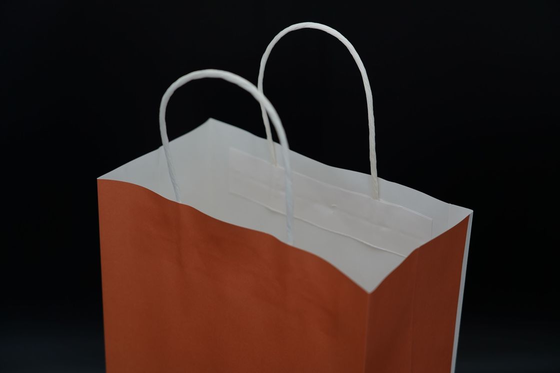 Custom Orange Eco Paper Bags With Handles Twisted Solid Plate Printing