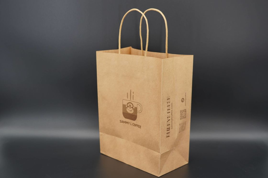 Takeaway Eco Paper Bags Brown Kraft Paper Shopping Bag Customized